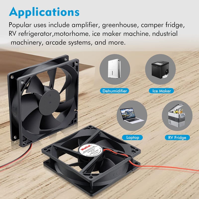 Wathai 2 PCS 92mm x 25mm 90mm 12V DC Brushless Exhaust Fan 2Pin for PC Computer Case, Inverter, Refrigerator, Desktop Cooling - Image 3